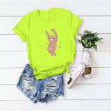 Plus Size S-5XL Lovely Sloth Print T Shirt Women Shirts 100% Cotton O Neck Short Sleeve Summer T-Shirt Tops Casual Pink TShirt