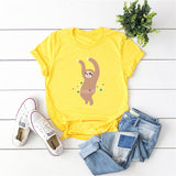 Plus Size S-5XL Lovely Sloth Print T Shirt Women Shirts 100% Cotton O Neck Short Sleeve Summer T-Shirt Tops Casual Pink TShirt