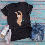 Plus Size S-5XL Lovely Sloth Print T Shirt Women Shirts 100% Cotton O Neck Short Sleeve Summer T-Shirt Tops Casual Pink TShirt