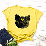 Plus Size S-5XL New Cat Moon Print T Shirt Women 100%Cotton O Neck Short Sleeve Summer TShirt Tops T Shirts Funny T Shirts