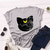 Plus Size S-5XL New Cat Moon Print T Shirt Women 100%Cotton O Neck Short Sleeve Summer TShirt Tops T Shirts Funny T Shirts