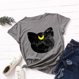 Plus Size S-5XL New Cat Moon Print T Shirt Women 100%Cotton O Neck Short Sleeve Summer TShirt Tops T Shirts Funny T Shirts