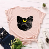 Plus Size S-5XL New Cat Moon Print T Shirt Women 100%Cotton O Neck Short Sleeve Summer TShirt Tops T Shirts Funny T Shirts