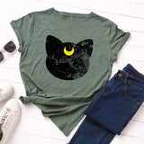 Plus Size S-5XL New Cat Moon Print T Shirt Women 100%Cotton O Neck Short Sleeve Summer TShirt Tops T Shirts Funny T Shirts