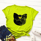 Plus Size S-5XL New Cat Moon Print T Shirt Women 100%Cotton O Neck Short Sleeve Summer TShirt Tops T Shirts Funny T Shirts