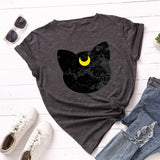 Plus Size S-5XL New Cat Moon Print T Shirt Women 100%Cotton O Neck Short Sleeve Summer TShirt Tops T Shirts Funny T Shirts