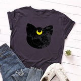 Plus Size S-5XL New Cat Moon Print T Shirt Women 100%Cotton O Neck Short Sleeve Summer TShirt Tops T Shirts Funny T Shirts