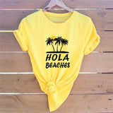 Plus Size S-5XL New Beaches Print T Shirt Women Shirts 100%Cotton O Neck Short Sleeve Tees Summer T-Shirt Pink Tops TShirt Women