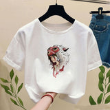 Princess Mononoke T-shirt with Print Ghibli Studio Tshirt Women Casual Short Sleeve Tee Shirt Harajuku T-shirts
