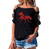 NEW horse heart-shaped Women tshirt Cotton Casual Funny t shirt Girl Short Sleeve Sexy Hollow Out Shoulder Top Tee