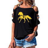 NEW horse heart-shaped Women tshirt Cotton Casual Funny t shirt Girl Short Sleeve Sexy Hollow Out Shoulder Top Tee