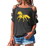 NEW horse heart-shaped Women tshirt Cotton Casual Funny t shirt Girl Short Sleeve Sexy Hollow Out Shoulder Top Tee