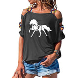 NEW horse heart-shaped Women tshirt Cotton Casual Funny t shirt Girl Short Sleeve Sexy Hollow Out Shoulder Top Tee