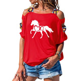 NEW horse heart-shaped Women tshirt Cotton Casual Funny t shirt Girl Short Sleeve Sexy Hollow Out Shoulder Top Tee