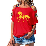 NEW horse heart-shaped Women tshirt Cotton Casual Funny t shirt Girl Short Sleeve Sexy Hollow Out Shoulder Top Tee