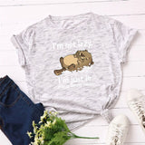 Plus Size Women T-shirt 100% Cotton Cartoon I' am Not Lazy Letters Print Funny T-Shirt Women O-Neck Short Sleeve Tshirt Tops