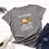 Plus Size Women T-shirt 100% Cotton Cartoon I' am Not Lazy Letters Print Funny T-Shirt Women O-Neck Short Sleeve Tshirt Tops