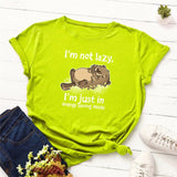 Plus Size Women T-shirt 100% Cotton Cartoon I' am Not Lazy Letters Print Funny T-Shirt Women O-Neck Short Sleeve Tshirt Tops