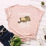Plus Size Women T-shirt 100% Cotton Cartoon I' am Not Lazy Letters Print Funny T-Shirt Women O-Neck Short Sleeve Tshirt Tops