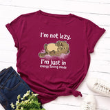Plus Size Women T-shirt 100% Cotton Cartoon I' am Not Lazy Letters Print Funny T-Shirt Women O-Neck Short Sleeve Tshirt Tops