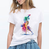 Summer 2020 watercolor Ballet dancer printed girl white t shirt kawaii gymnastics dance lover gift tee shirt femme custom tshirt