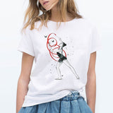 Summer 2020 watercolor Ballet dancer printed girl white t shirt kawaii gymnastics dance lover gift tee shirt femme custom tshirt
