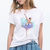 Summer 2020 watercolor Ballet dancer printed girl white t shirt kawaii gymnastics dance lover gift tee shirt femme custom tshirt