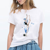 Summer 2020 watercolor Ballet dancer printed girl white t shirt kawaii gymnastics dance lover gift tee shirt femme custom tshirt