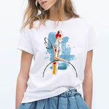 Summer 2020 watercolor Ballet dancer printed girl white t shirt kawaii gymnastics dance lover gift tee shirt femme custom tshirt