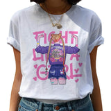Feminist Harajuku 90s Graphic T Shirt Women Feminism Fight Like A Girl Cartoon T-shirt Girl Power Tshirt Ullzang Top Tees Female