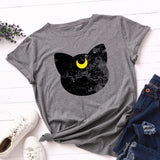 Summer Women T Shirt S-5XL Plus Size Cotton Lovely Moon Cat Print Short Sleeve Lady Tees Tops Casual Loose O-Neck Female TShirt