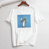 Tee Shirt Femme O-neck Short Sleeve Tshirt Cat Tom Mouse Jerry Cartoon Print Cotton Tshirt Summer Loose T Shirts for Women Tops