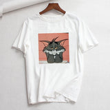 Tee Shirt Femme O-neck Short Sleeve Tshirt Cat Tom Mouse Jerry Cartoon Print Cotton Tshirt Summer Loose T Shirts for Women Tops