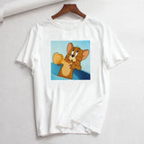 Tee Shirt Femme O-neck Short Sleeve Tshirt Cat Tom Mouse Jerry Cartoon Print Cotton Tshirt Summer Loose T Shirts for Women Tops