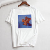 Tee Shirt Femme O-neck Short Sleeve Tshirt Cat Tom Mouse Jerry Cartoon Print Cotton Tshirt Summer Loose T Shirts for Women Tops