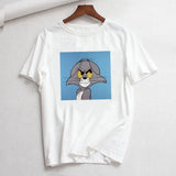 Tee Shirt Femme O-neck Short Sleeve Tshirt Cat Tom Mouse Jerry Cartoon Print Cotton Tshirt Summer Loose T Shirts for Women Tops