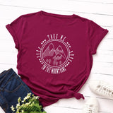 New Fashion Plus Size Women T-shirt 100% Cotton Tees Mountains Pattern Print T-Shirt Women O-Neck Tshirt Top