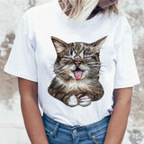 Kawaii Cat Funny Cartoon t shirt Women Harajuku Ullzang Cute T-shirt 90s Fashion Korean Style Tshirt Lovely Print Top Tee Female