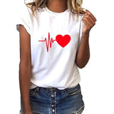 Female T-shirt Heart Shaped Kawaii T-Shirt Women Casual Summer Vogue Harajuku Tshirt Korean Style Graphic Tops,Drop Ship