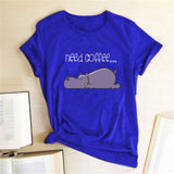 Need Coffee Hippopotamus Print T-shirts Women Shirt Summer Cute Shirt Female Tshirt Woman Casual Kawaii Shirt Harajuku Camisetas