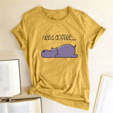 Need Coffee Hippopotamus Print T-shirts Women Shirt Summer Cute Shirt Female Tshirt Woman Casual Kawaii Shirt Harajuku Camisetas