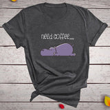 Need Coffee Hippopotamus Print T-shirts Women Shirt Summer Cute Shirt Female Tshirt Woman Casual Kawaii Shirt Harajuku Camisetas