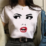 2020 Womens T-Shirt Harajuku Shiny Eyelash Graphic Top Female Tshirt Eye Shadow Shirts Fashion Oversized White Short Clothes