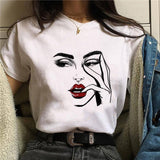 2020 Womens T-Shirt Harajuku Shiny Eyelash Graphic Top Female Tshirt Eye Shadow Shirts Fashion Oversized White Short Clothes