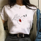 2020 Womens T-Shirt Harajuku Shiny Eyelash Graphic Top Female Tshirt Eye Shadow Shirts Fashion Oversized White Short Clothes