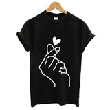 Finger Heart Print T Shirt Women Short Sleeve O Neck Loose Tshirt 2020 Summer Women Tee Shirt Tops Camisetas Mujer