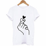 Finger Heart Print T Shirt Women Short Sleeve O Neck Loose Tshirt 2020 Summer Women Tee Shirt Tops Camisetas Mujer