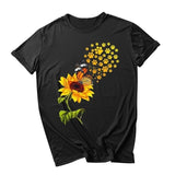 Summer Tops Tees T-Shirt Short Sleeve Ladies O-Neck Sunflower Print Tee Tops Tshirt Blusas майка женская