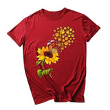 Summer Tops Tees T-Shirt Short Sleeve Ladies O-Neck Sunflower Print Tee Tops Tshirt Blusas майка женская