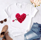 Shirts Women 2020 Summer Graphic Heart Print T Shirt Women Casual White Tops Short Sleeve Tshirt Camisas Mujer Tee Shirt Femme